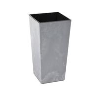 Lamela™ Finesse Light Grey Concrete Plant Pot, Stone Effect Square Tapered Resin Indoor And Outdoor Planter L25 W25 H46.5Cm