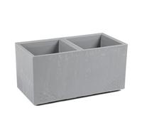 Lamela™ Karo Light Grey Concrete Trough Planter, Stone Effect Rectangular Resin Pot With Coaster Wheels L80 W40 H40Cm