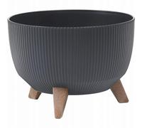 LAMELA Round Flower Pot with Sturdy Feet - Modern Plastic Pot with Stripes - Diameter 33 cm x Height 18.5 cm, 12.4 L - Weatherproof and Easy to Clean - For Indoor and Outdoor Use - Anthracite