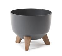 LAMELA Round Plant Pot with Feet - Plastic - Diameter 33 cm x H 18.5 cm, 12.4 L - Durable and Easy Care - Indoor and Outdoor - Anthracite