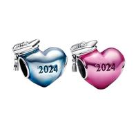 LaMenars 2024 Graduation Heart Duo Charm Set for Bracelets 925 Sterling Silver Bead Women Charms Mother's Day Birthday Anniversary Jewelry for Girls Wife