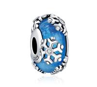 LaMenars Blue Snowflake Beads Charm for 925 Sterling Silver for Women's Bracelets & Necklaces Dangle Pendant for Christmas Day Valentine's Day Mother's Day Gifts for Girls