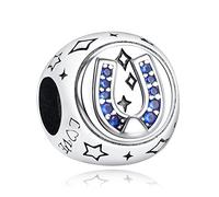 LaMenars Clover,Horseshoe & Ladybird Three-sided Charm 925 Sterling Silver Beads for Bracelets, Halloween Birthday Jewelry Gifts Women Girls