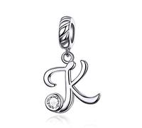 LaMenars Letter Dangle Bead Charms Initial Alphabet A-Z 925 Sterling Silver Fits European Charm Bracelets & Necklaces (Letter K)