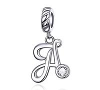 LaMenars Letter Dangle Bead Charms Initial Alphabet A-Z 925 Sterling Silver Fits European Charm Bracelets & Necklaces (Letter A)