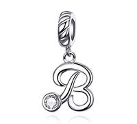 LaMenars Letter Dangle Bead Charms Initial Alphabet A-Z 925 Sterling Silver Zirconia fits European Charm Bracelets & Necklaces (Letter B)