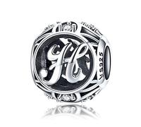 LaMenars Letter Dangle Bead Charms Initial Alphabet A-Z 925 Sterling Silver Zirconia fits European Charm Bracelets & Necklaces