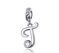 LaMenars Letter Dangle Bead Charms Initial Alphabet A-Z 925 Sterling Silver Zirconia fits European Charm Bracelets & Necklaces