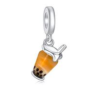 LaMenars Murano Glass Bubble Tea Charm 925 Sterling Silver Beads for Bracelets, Halloween Birthday Jewelry Gifts Women Girls