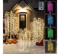 Lamerge 3pcs Lighted Willow Tree Decorations,4FT+5FT+6FT Colorful Birch Tree RGB LED Trees with Remote,Weeping Willow Tree Indoor/Outdoor Lighted Christmas Tree Decorations for Yard