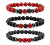 Lameybrt 3PCS Tiger Eye Bracelet 8mm Natural Stone Stretch Adjustable Black Crystal Beaded Bracelet for Men Women Gifts, One Size, agate, no gemstone