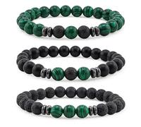 Lameybrt 3PCS Tiger Eye Bracelet 8mm Natural Stone Stretch Adjustable Black Crystal Beaded Bracelet for Men Women Gifts, One Size, agate, no gemstone