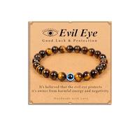 Lameybrt Evil Eye Black Beaded Bracelets for Men 6mm Onyx Handmade Yoga Stretch Elastic Bracelet Crystal Healing Power Energy - Christmas Gifts Birthday Gifts, 8 mm, Gemstone, no gemstone