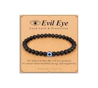 Lameybrt Evil Eye Black Beaded Bracelets for Men 6mm Onyx Handmade Yoga Stretch Elastic Bracelet Crystal Healing Power Energy - Christmas Gifts Birthday Gifts, 6mm, Gemstone, no gemstone