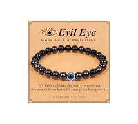 Lameybrt Evil Eye Black Beaded Bracelets for Men 6mm Onyx Handmade Yoga Stretch Elastic Bracelet Crystal Healing Power Energy - Christmas Gifts Birthday Gifts, 8 mm, Gemstone, no gemstone