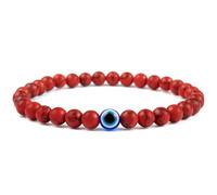 Lameybrt Evil Eye Bracelet 6mm Natural Stretch Adjustable Beaded Bracelets for Men, S (6"-6.5"), agate, Agate