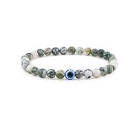 Lameybrt Evil Eye Bracelet 6mm Natural Stretch Adjustable Beaded Bracelets for Men, XL (8.6"-9.5"), agate, Agate