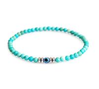 Lameybrt Evil Eye Protection Bracelet - Natural Stone Beaded Stretch Bracelet with Blue Evil Eye Charm Unisex Jewelry Gift for Women (B104 Sectional Turquoise)