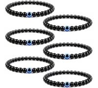 Lameybrt Natural Stone Agate Elastic Evil Eye Bracelet Kit with Charms Adjustable for Men Friend for Gift Boys Stretch Bracelet for Guy Gifts 6 mm Agate, M (6.6"-7.5"), Agate, Agate