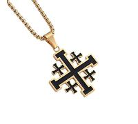 LAMGUL JERUSALEM CROSS NECKLACE FOR MEN BIBLE CRUSADERS STAINLESS STEEL PENDANT ISRAEL JEWELS Bible Crusaders