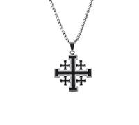 LAMGUL JERUSALEM CROSS NECKLACE FOR MEN BIBLE CRUSADERS STAINLESS STEEL PENDANT ISRAEL JEWELS Bible Crusaders