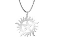 LAMGUL Shining Sun Pentagram Pendant Necklace Supernatural Dean Statement Box Chain Necklaces Couple Women Men