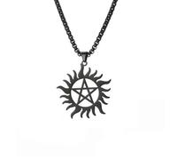 LAMGUL Shining Sun Pentagram Pendant Necklace Supernatural Dean Statement Box Chain Necklaces Couple Women Men