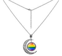 LAMIBEE LGBTQIA+ Rainbow Pendant Necklace, Reflects Pride Colors for Lesbian, Gay, Bisexual, Transgender, Non-Binary, and More, Adjustable 45cm + 5cm, Sun and Moon Design, L, Cubic Zirconia, No