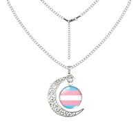 LAMIBEE LGBTQIA+ Rainbow Pendant Necklace, Reflects Pride Colors for Lesbian, Gay, Bisexual, Transgender, Non-Binary, and More, Adjustable 45cm + 5cm, Sun and Moon Design, L, Cubic Zirconia, No