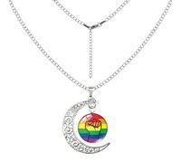 LAMIBEE LGBTQIA+ Rainbow Pendant Necklace, Reflects Pride Colors for Lesbian, Gay, Bisexual, Transgender, Non-Binary, and More, Adjustable 45cm + 5cm, Sun and Moon Design, L, Cubic Zirconia, No
