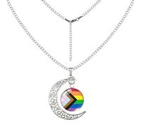 LAMIBEE LGBTQIA+ Rainbow Pendant Necklace, Reflects Pride Colors for Lesbian, Gay, Bisexual, Transgender, Non-Binary, and More, Adjustable 45cm + 5cm, Sun and Moon Design, L, Cubic Zirconia, No