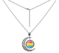 LAMIBEE LGBTQIA+ Rainbow Pendant Necklace, Reflects Pride Colors for Lesbian, Gay, Bisexual, Transgender, Non-Binary, and More, Adjustable 45cm + 5cm, Sun and Moon Design, L, Cubic Zirconia, No
