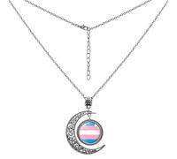 LAMIBEE LGBTQIA+ Rainbow Pendant Necklace, Reflects Pride Colors for Lesbian, Gay, Bisexual, Transgender, Non-Binary, and More, Adjustable 45cm + 5cm, Sun and Moon Design, L, Cubic Zirconia, No