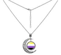 LAMIBEE LGBTQIA+ Rainbow Pendant Necklace, Reflects Pride Colors for Lesbian, Gay, Bisexual, Transgender, Non-Binary, and More, Adjustable 45cm + 5cm, Sun and Moon Design, L, Cubic Zirconia, No