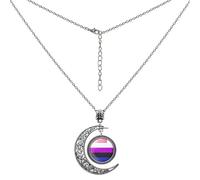 LAMIBEE LGBTQIA+ Rainbow Pendant Necklace, Reflects Pride Colors for Lesbian, Gay, Bisexual, Transgender, Non-Binary, and More, Adjustable 45cm + 5cm, Sun and Moon Design, L, Cubic Zirconia, No