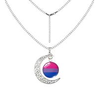 LAMIBEE LGBTQIA+ Rainbow Pendant Necklace, Reflects Pride Colors for Lesbian, Gay, Bisexual, Transgender, Non-Binary, and More, Adjustable 45cm + 5cm, Sun and Moon Design, L, Cubic Zirconia, No