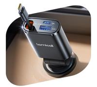 Lamicall 3 in 1 Retractable Car Charger Adapter -【2025 Ultra Compact】57W Cigarette Lighter USB Charger, Car Phone Charge with Type-C Cable/USB C/USB A, 12V/24V Socket for Phone, Android - Black