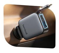 Lamicall 3-IN-1 Retractable Car Phone Charger - [75% Smaller] 63W Cigarette Lighter USB Charger Adapter with Retractable Type-C Cable/USB C/USB A, 12V/24V Socket for iPhone Duo/18/iPad/S26