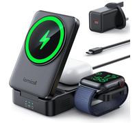 Lamicall 3 in 1 Wireless Charging Station for MagSafe - [Foldable & Portable] Wireless Charger Stand with [Safe Cooling] for iPhone 17/16/15/14/13/12 Series, Apple Watch Ultra/S3-S11, AirPods - Black