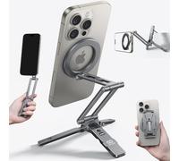 Lamicall Magnetic Phone Tripod for Magsafe Stand - [Ultra-Compact] 5-IN-1 Mini Aluminium Selfie Stick for iPhone 17/16, Foldable Mobile Phone Holder, 1/4" Screw, Arca & Hook, for Vlog Travel Desk Gym