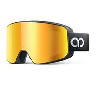 Lamicall Ski Goggles, Skiing Goggles - 【HD Anti-fog Lens】 UV400 Protection Snow/Snowboard Goggles with Wide OTG Over Helmet Compatible, Anti-glare for Men & Women - Black Frame Gold Lens