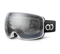 Lamicall Ski Goggles, Skiing Goggles - 【HD Spherical Lens】 Anti-fog Snow Snowboard Goggles with Wide OTG Over Helmet Compatible, UV400 Protection for Men & Women - White Frame - Sliver