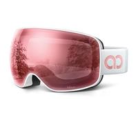 Lamicall Ski Goggles, Skiing Goggles - 【HD Spherical Lens】 Anti-fog Snow Snowboard Goggles with Wide OTG Over Helmet Compatible, UV400 Protection for Men & Women - White Frame - Pink
