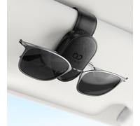 Lamicall Sunglasses Holder for Car Visor - [Auto-Lock] Car Glasses Holder with Soft Foam & Anti-Scratch Silicone, Leather Eyeglasses Clip for Different Size Eyeglasses, Car Visor Accessories - Black