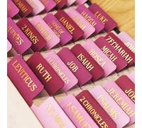 Laminated Bible Tabs, Gold Foil Embossed Lettering Bible Chapter Index Tabs for Women Men, Reposition Large Print Sticky Labels, Easy to Read and Apply, 105Chapters Labels for Easy Navigation (Pink)