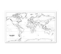 Laminated Blank World Map Outline Poster - Wall Chart Map of Earth - 18" x 29" (For Use With Wet Erase Markers Only)