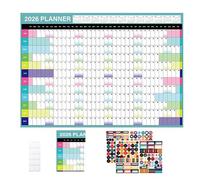 Laminated Calendar - Wall Calendar 2026 With Mount Stickers For Academic, | Academic ďar Annual Study Chart Large Year - 12 Month Jan-Dec 2026 Wall ďar