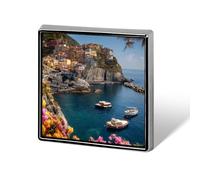 Laminated Cinque Terre Manarola Italy Cliff Homes Brooch Pins for Men Women Square Badge Collar Lapel Pins for Dress Jacket Accessories