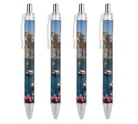 Laminated Cinque Terre Manarola Italy Cliff Homes Retractable Ballpoint Pen Black Ink Ball Point Pen Work Pens 4 PCS