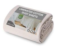 Laminated Cotton Dust Sheets for Painting & Decorating - 12ft x 6ft (Pack of 2) Paint Cover with Polythene Backing - Reusable Drop Cloth for Furniture & Floors - Waterproof Decorating & Dust Sheets